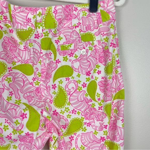 Lilly Pulitzer Pants Womens 6 Pink Green Tiger Caly Capri Tigers Play Cards - Picture 5 of 8